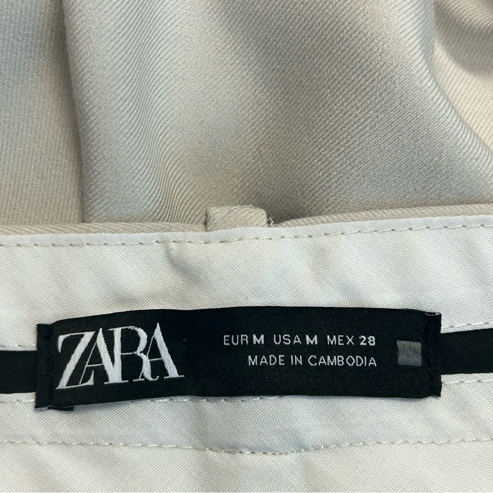 Zara light gray high waisted pleated wide leg trouser dress pants Sz M - Picture 8 of 12